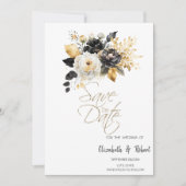 Goud Zwart Witte Bloemen Bewaar De Datum Save The Date (Voorkant)