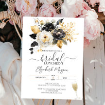 Goud Zwart Witte Bloemen Bruids Lunchontbijt