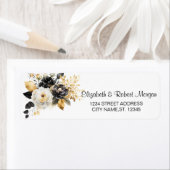 Goud Zwart Witte Bloemen Bruiloft Etiket (Insitu)