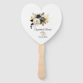 Goud Zwart Witte Bloemen Bruiloft  Handwaaier (Voorkant)