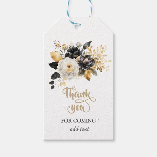 Goud Zwart Witte Bloemen Cadeaulabel (Voorkant)