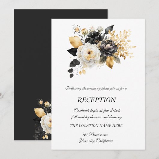 Goud Zwart Witte Bloemen Kaart (Voorkant / Achterkant)