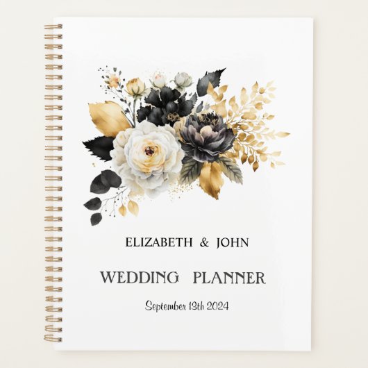 Goud Zwart Witte Bloemen Planner (Voorkant)