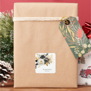 Goud Zwart Witte Bloemen Vierkante Sticker