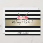 Goud zwart/witte strepen rozen bruiloft RSPV Kaart (Achterkant)