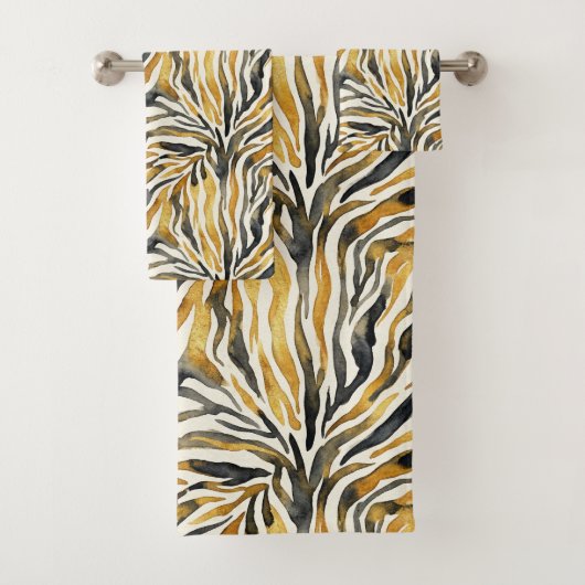 Goud Zwart Zebraprint Patroon Bad Handdoek (Insitu)