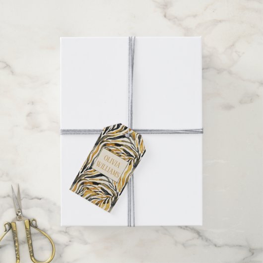 Goud Zwart Zebraprint Patroon Cadeaulabel (Met Touw)