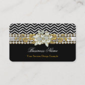 Goud Zwart Zilver Chevron Diamond Pearl Floral Visitekaartje (Voorkant)
