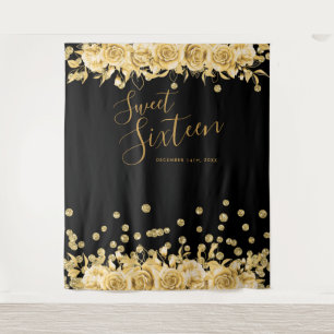 Goud Zwart Zoete 16 Glitter Confetti Bloem Wandkleed