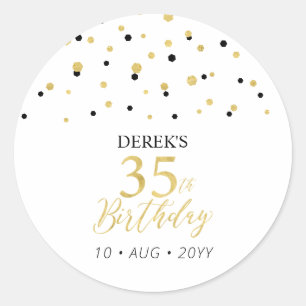 Goud & Zwarte 35e Verjaardag Favor Dank je Ronde Sticker