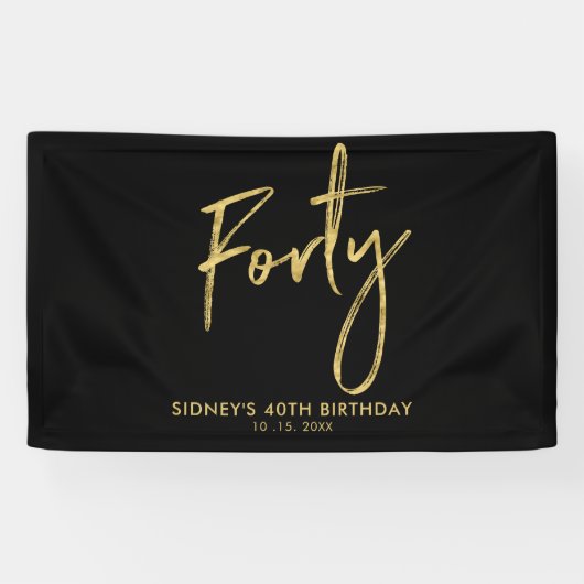 Goud & Zwarte 40e Verjaardagsfeest Welkom Banner (Horizontaal)
