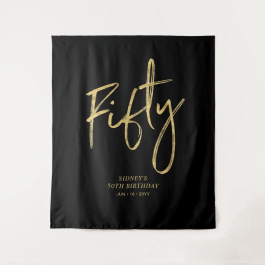 Goud & Zwarte 50e Verjaardagsfeest Backdrop Tapijt Wandkleed (Voorkant)