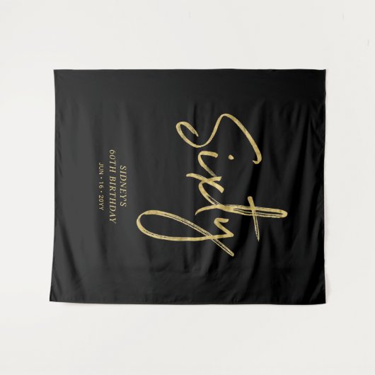 Goud & Zwarte 60e Verjaardagsfeest Achtergrond Tap Wandkleed (Voorkant (horizontaal))