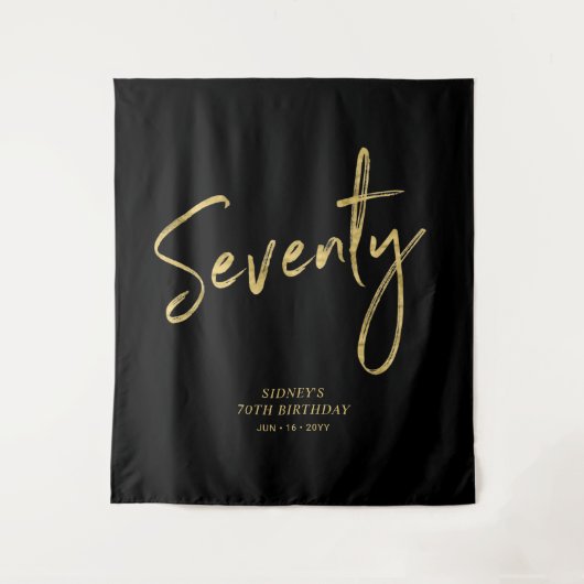 Goud & Zwarte 70e Verjaardagsfeest Achtergrond Tap Wandkleed (Voorkant)