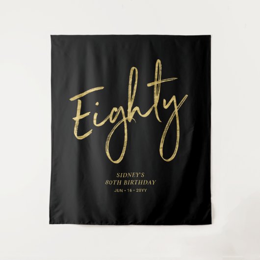 Goud & Zwarte 80ste Verjaardagsfeest Achtergrond T Wandkleed (Voorkant)