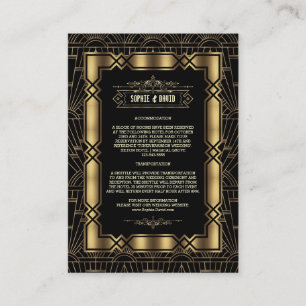 Goud Zwarte Art Deco Gatsby Bruiloft Details uit d Informatiekaartje