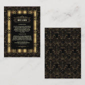 Goud Zwarte Art Deco Gatsby Bruiloft Details uit d Informatiekaartje (Voorkant / Achterkant)