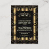 Goud Zwarte Art Deco Gatsby Bruiloft Details uit d Informatiekaartje (Voorkant)