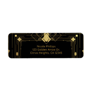 Goud & Zwarte Art Deco Gatsby Bruisende Jaren 20 E Etiket