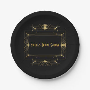 Goud & Zwarte Art Deco Gatsby Bruisende Jaren 20 E Papieren Bordje
