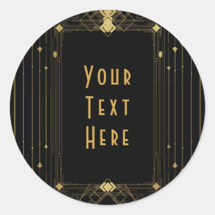 Goud & Zwarte Art Deco Gatsby Bruisende Jaren 20 E Ronde Sticker