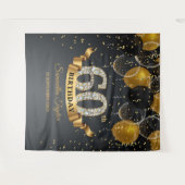 Goud zwarte ballonnen diamanten 60e verjaardag wandkleed (Voorkant (horizontaal))