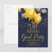 Goud zwarte ballonnen van de GraduPartij op zwart Aankondigingskaart (Voorkant / Achterkant)
