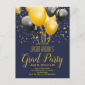 Goud zwarte ballonnen van de GraduPartij op zwart Aankondigingskaart (Voorkant)