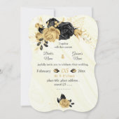 Goud & zwarte bloemen botanische bruiloft kaart (Voorkant)