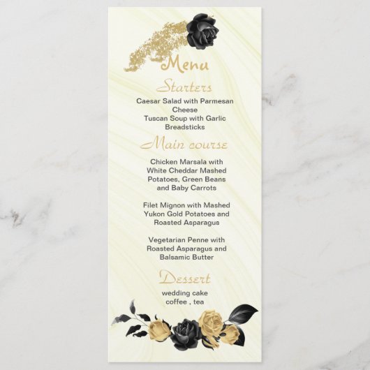 Goud & Zwarte Bloemen Bruiloft Menu (Voorkant)