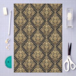 Goud & Zwarte Bloemenseamloze Damask Patroon Tissuepapier