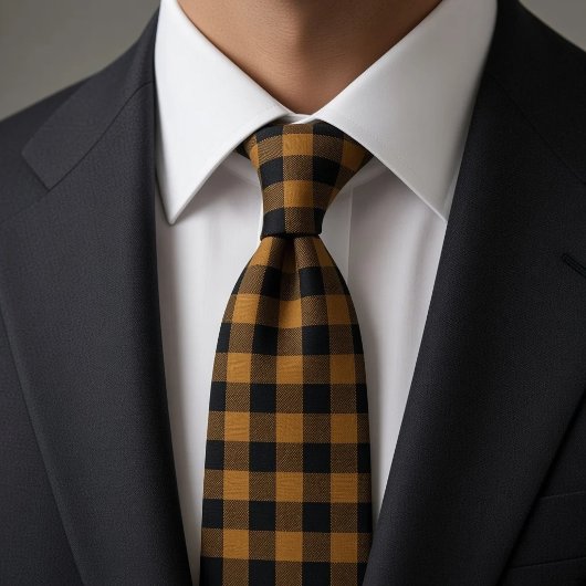 Goud Zwarte Buffalo Check Gingham Stropdas