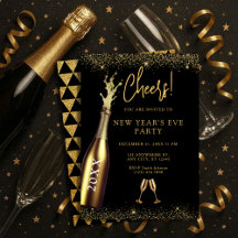 Goud & Zwarte Champagnefles Nieuwjaarsfeest