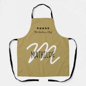 Goud Zwarte Chef Monogram Moderne Naam Schort (Voorkant)