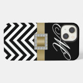 GOUD ZWARTE CHEVRON UW MONOGRAM iPhone HOESJE (Achterkant horizontaal)
