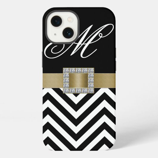 GOUD ZWARTE CHEVRON UW MONOGRAM iPhone HOESJE (Achterkant)