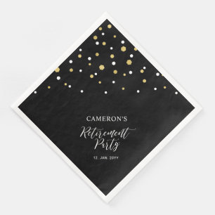 Goud & Zwarte Chic Confetti Pensioenfeest Servet