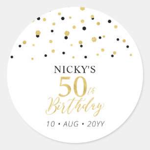 Goud & Zwarte Confetti 50e Verjaardag Party Favor Ronde Sticker