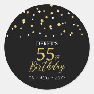 Goud & Zwarte Confetti 55e Verjaardag Party Favor Ronde Sticker