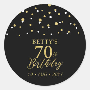 Goud & Zwarte Confetti 70e Verjaardag Party Favor Ronde Sticker