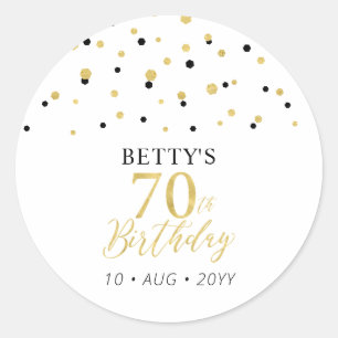 Goud & Zwarte Confetti 70e Verjaardag Party Favor Ronde Sticker
