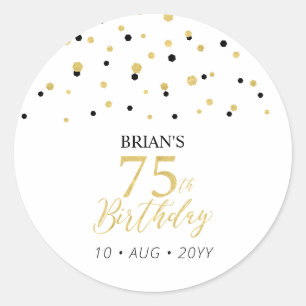 Goud & Zwarte Confetti 75e Verjaardag Party Favor Ronde Sticker