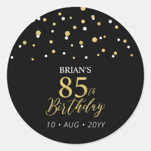 Goud & Zwarte Confetti 85e Verjaardag Party Favor Ronde Sticker