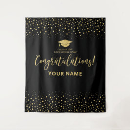 Goud & Zwarte Confetti | Afstudeer Congratulatie Wandkleed