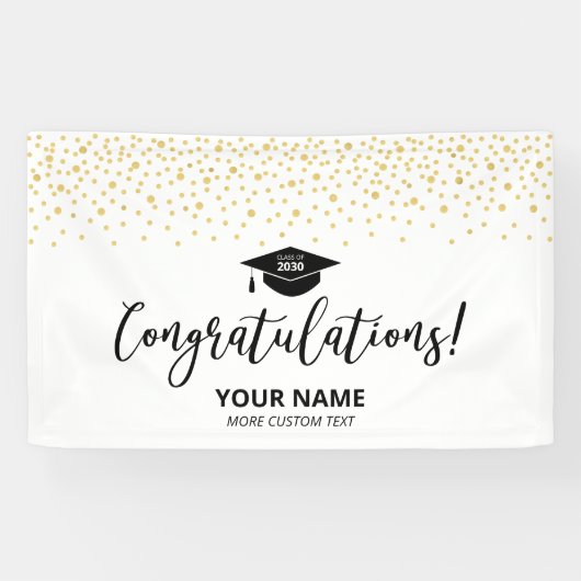 Goud & Zwarte Confetti Felicitaties Afstuderen Spandoek (Horizontaal)