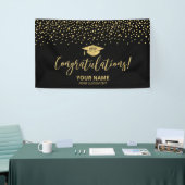 Goud & Zwarte Confetti Felicitaties Afstuderen Spandoek (Beurs)