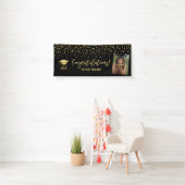 Goud & Zwarte Confetti Felicitaties Afstuderen Spandoek (Insitu)