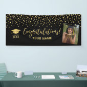 Goud & Zwarte Confetti Felicitaties Afstuderen Spandoek (Beurs)