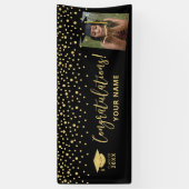 Goud & Zwarte Confetti Felicitaties Afstuderen Spandoek (Verticaal)