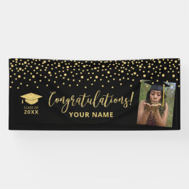 Goud & Zwarte Confetti Felicitaties Afstuderen Spandoek